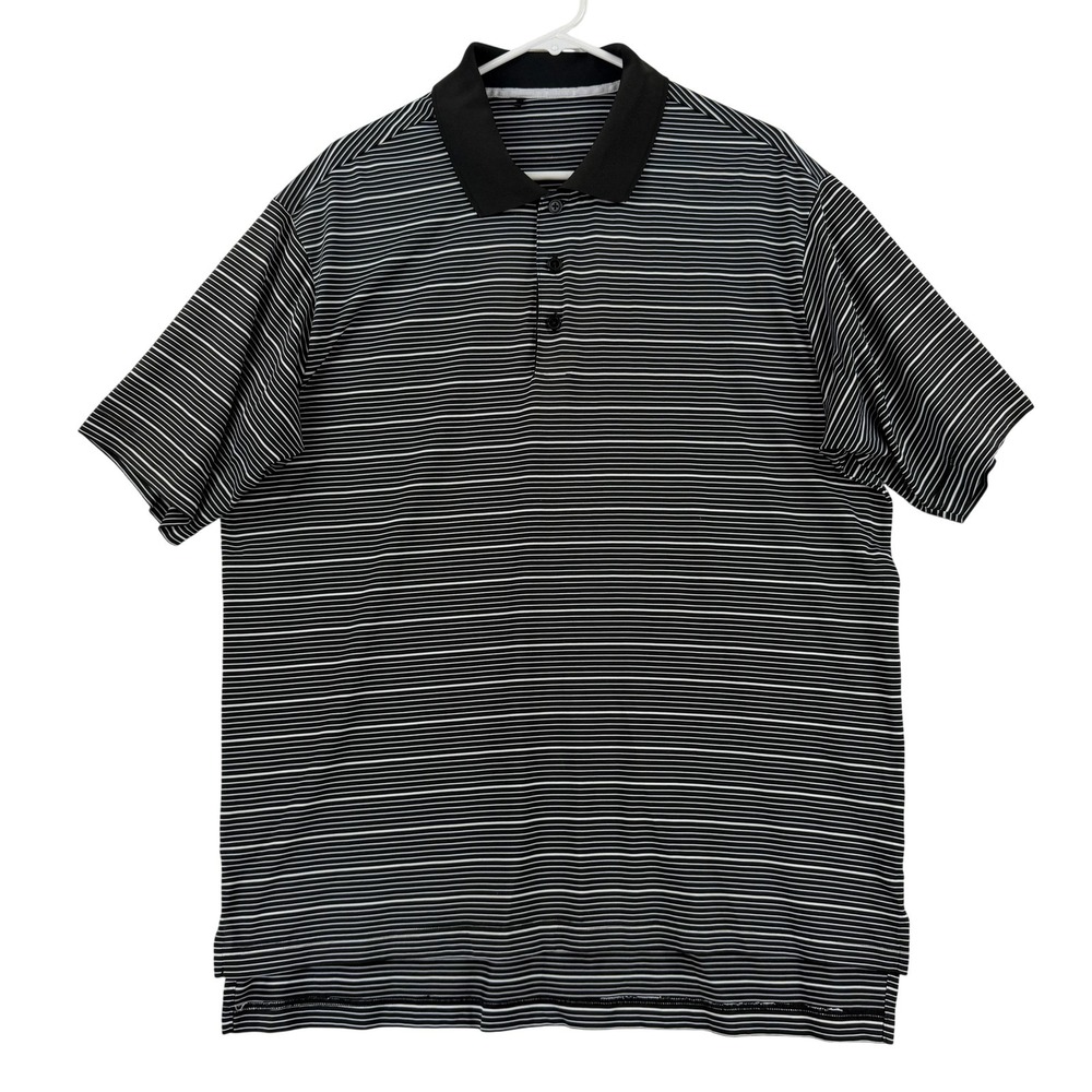 Adidas Polo Shirt Mens Large Black White Stripe Lightweight Knit Casual Top